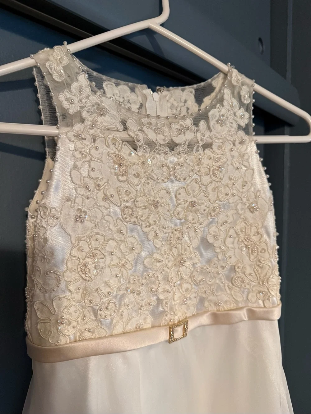 Flower Girl Dress Midi David’s Bridal Sz 7 Ivory Lace Bodice Toile & Satin Skirt - Picture 3 of 6